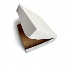 Kartoninė dėžutė 205x205x68mm su atverčiamu dangteliu, balta/ ruda