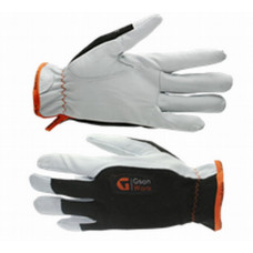 Winter work gloves made of extra soft goat leather, white leather/black cotton, size 9(L)