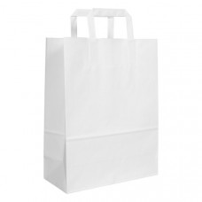 Popierinis maišelis 260x170x250mm, su plokščiomis rankenomis, baltas