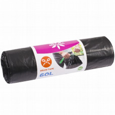 Garbage bags with drawstring 60L, 600x800mm, 35my black LDPE