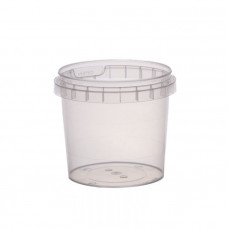 Container with safety lock 180ml and lid 93 mm, transparent, PP
