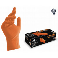 Work gloves, nitrile, thick, powder-free, orange, size L