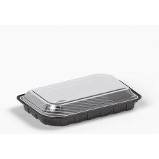 Sushi tray 202*118*52mm black with transparent lid, RPET