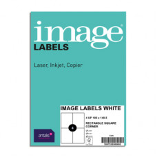 Vaizdo etiketės, A4, 105x148,5 mm, 4 vnt / lapas, baltas, kvadratiniai kampai, 100 lapų pakuotėje
