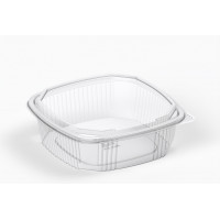 Square container 750ml 147*147*54mm with hinged lid, transparent RPET