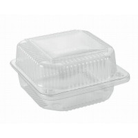 Rectangular container 115*115*65mm hinged lid, transparent PET