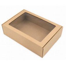 Corrugated cardboard box 305x215x80mm/ 0427/ E flute, with PVC window, brown