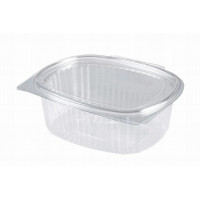 Oval container 750ml 145*118*55mm hinged lid, transparent PET