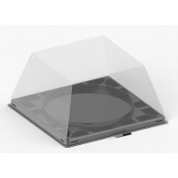 Kvadrātveida kūku trauks 172*172*100mm melns ar caurspīdīgu vāku, RPET Kvadrātveida kūku trauks 172*172*100mm melns ar caurspīdīgu vāku, RPET