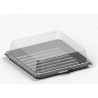 Kvadrātveida kūku trauks 172*172*58mm melns ar caurspīdīgu vāku, RPET Kvadrātveida kūku trauks 172*172*58mm melns ar caurspīdīgu vāku, RPET