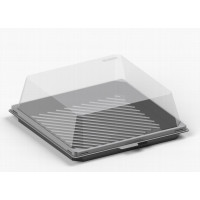 Kvadrātveida kūku trauks 172*172*70mm melns ar caurspīdīgu vāku, RPET Kvadrātveida kūku trauks 172*172*70mm melns ar caurspīdīgu vāku, RPET