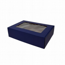 Gofrēta kartona kaste ar PVC logu 305x215x80mm, zila/brūna