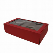 Gofrēta kartona kaste ar PVC logu 340x195x85mm, sarkana/brūna