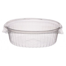 Oval container 250ml hinged lid, transparent RPET