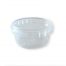 Container with safety lock 180ml and lid 91 mm, transparent, PP