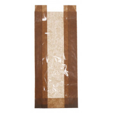 Popierinis maišelis 100+60x240 mm, rudas su PP langeliu