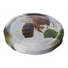 Metalinis dangtelis 82 mm stiklainiui, su spauda bitės.