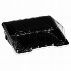 Rectangular container  191*160*67mm hinged lid, black/transparent RPET