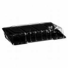 Rectangular container  267*184*58mm hinged lid, black/transparent RPET