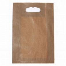 Popierinis maišelis 220x80x325mm, su išpjautomis rankenomis, rudas