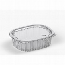 Oval container  500ml 160*133*48mm hinged lid, transparent RPET