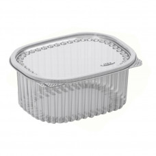 Oval container  750ml 160*133*67mm hinged lid, transparent RPET