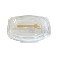 Oval container 500ml 190*140*40mm with wooden fork hinged lid, transparent RPET