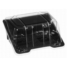 Rectangular container 145*136*75mm hinged lid black/ transparent RPET